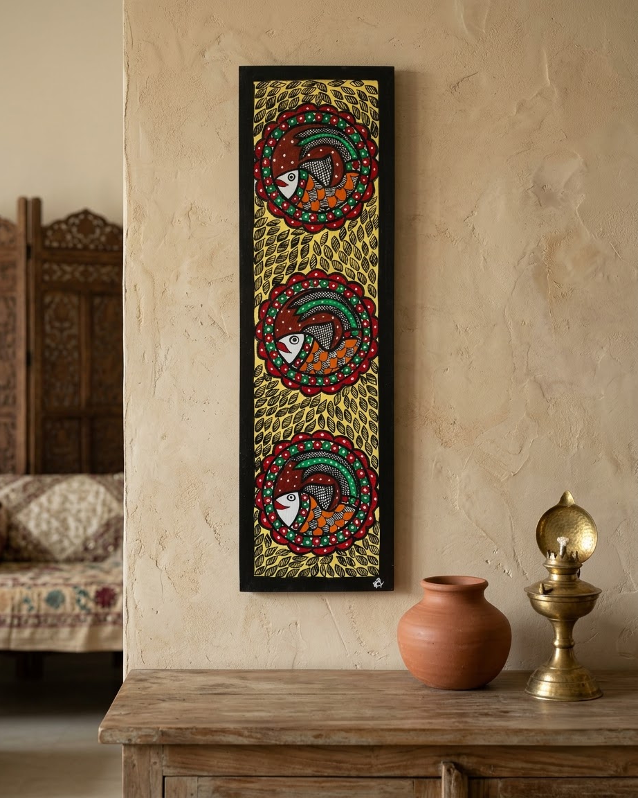 Handpainted Madhubani Fish Wall Art for Home Decor