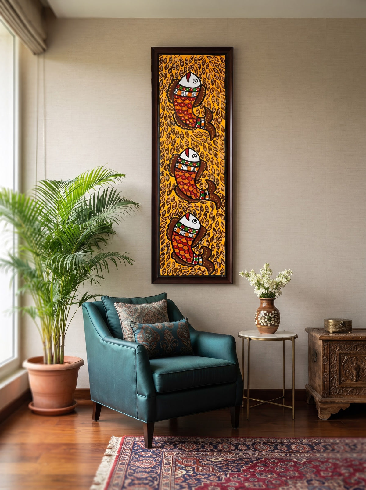 Fish Handpainted Madhubani Wall Art for Home Decor