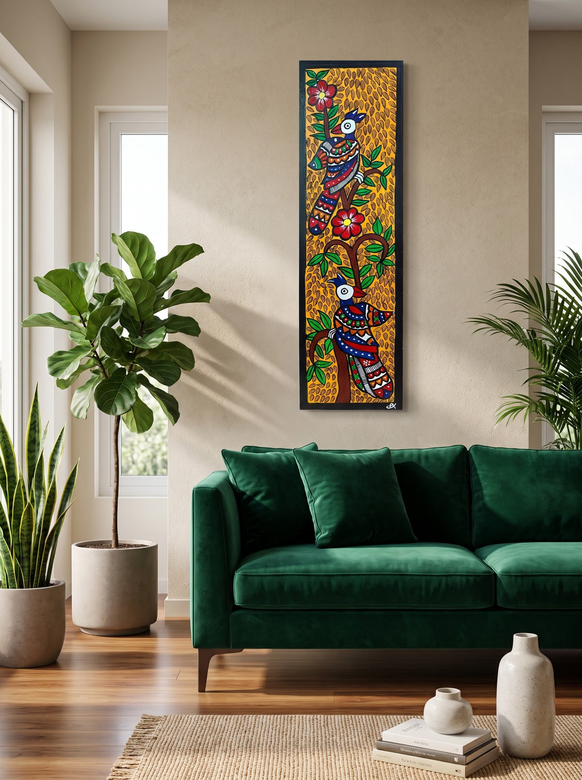 Birds & Tree of Life Handpainted Madhubani Wall Art