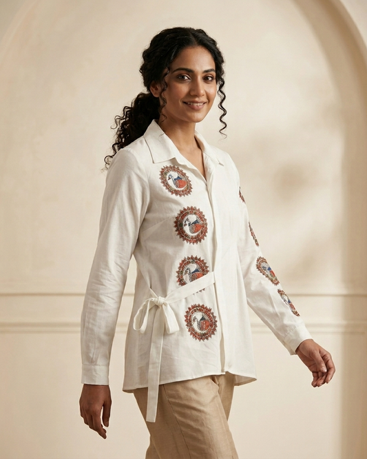 Hand-Painted Madhubani Women's Shirt Artistic Design
