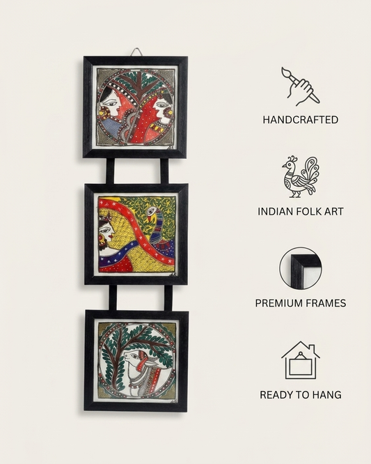 Handmade Krishna Radha Madhubani Painting Wall Art Decor
