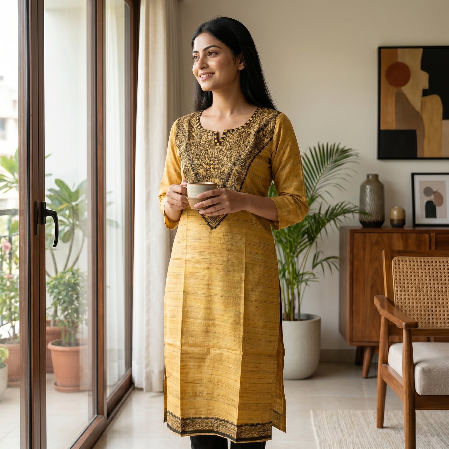 Hand-Painted Madhubani Readymade Kurti for Women
