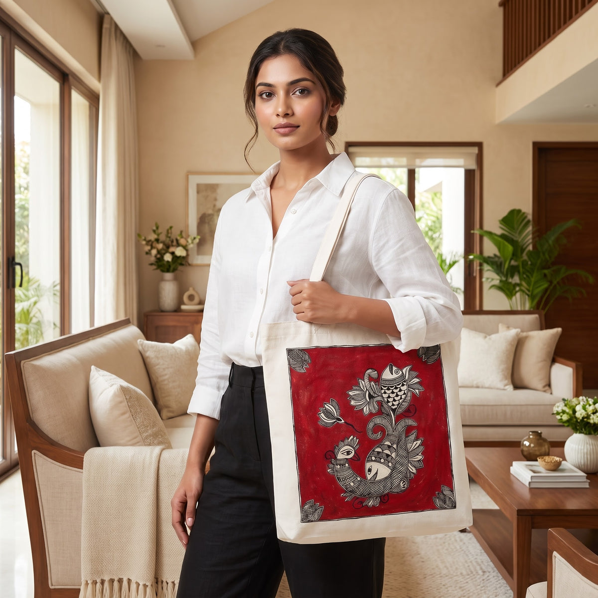 Handmade Madhubani Painting Tote Bag for Daily Use
