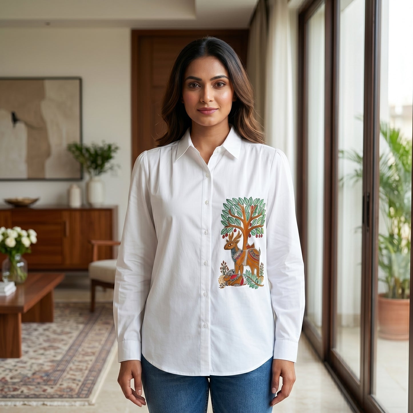 Handmade Madhubani Painting Women Shirt for Women