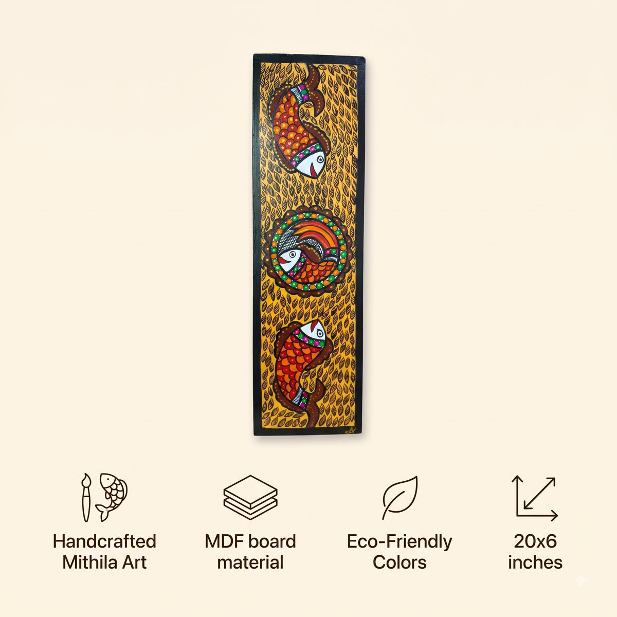 Fish Handpainted Madhubani Wall Art for Home Decor