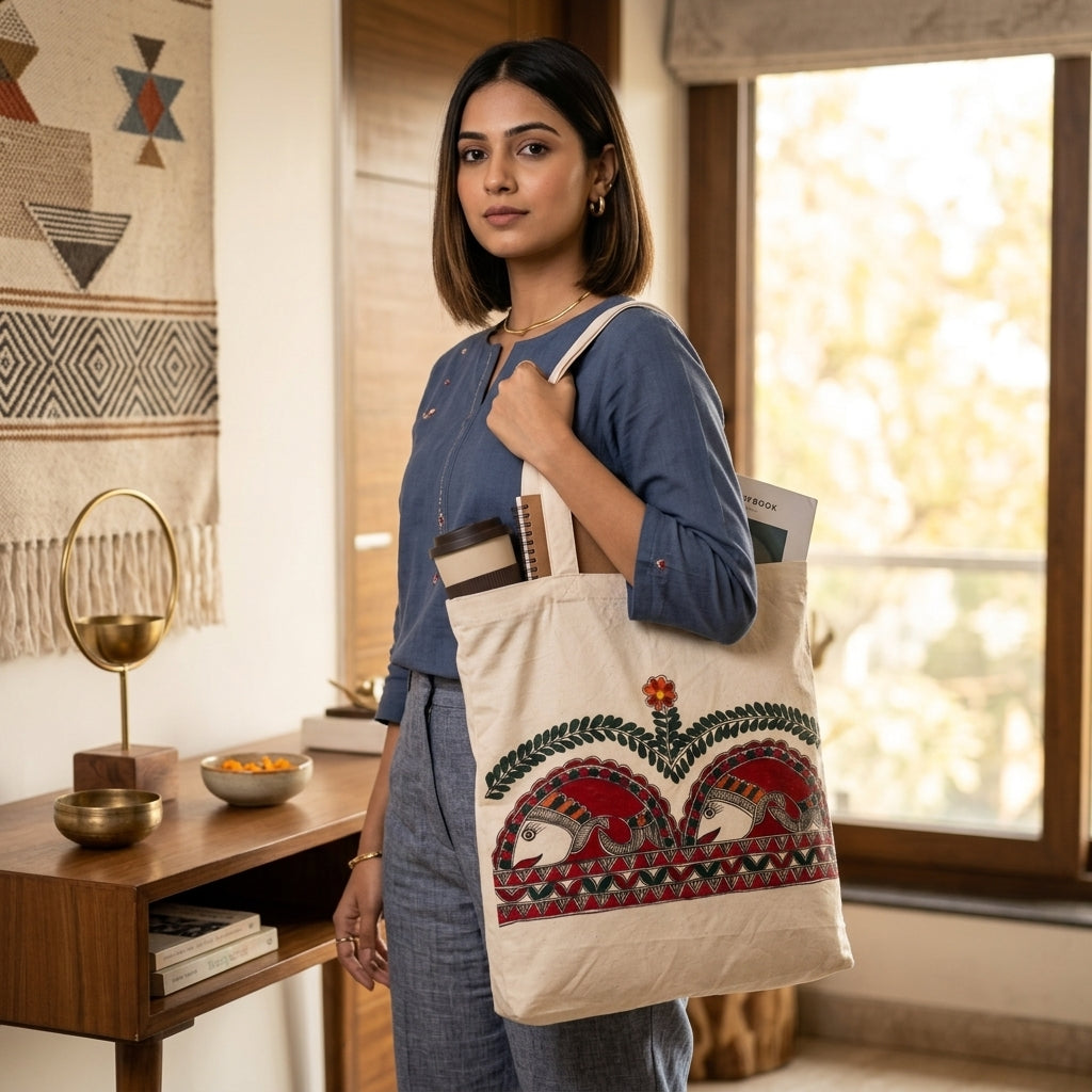 Handmade Madhubani Painting Tote Bag for Everyday Use