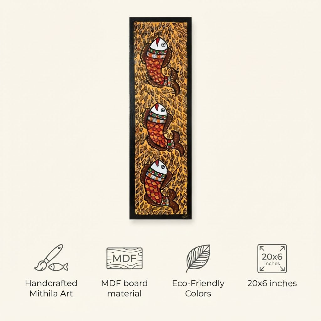 Fish Handpainted Madhubani Wall Art for Home Decor