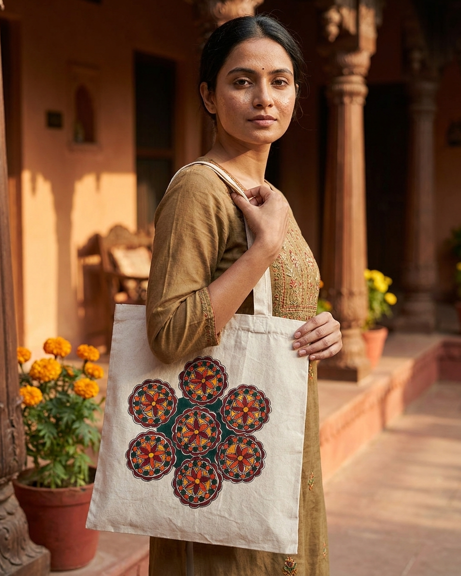 Handmade Madhubani Painting Tote Bag for Everyday Carry