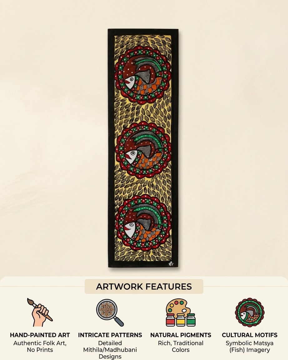 Handpainted Madhubani Fish Wall Art for Home Decor