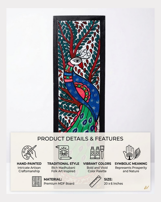 Handpainted Madhubani Peacock Wall Art for Home Decor