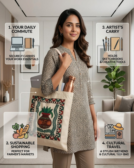 Madhubani Painting Tote Bag | Handmade Ethnic Art