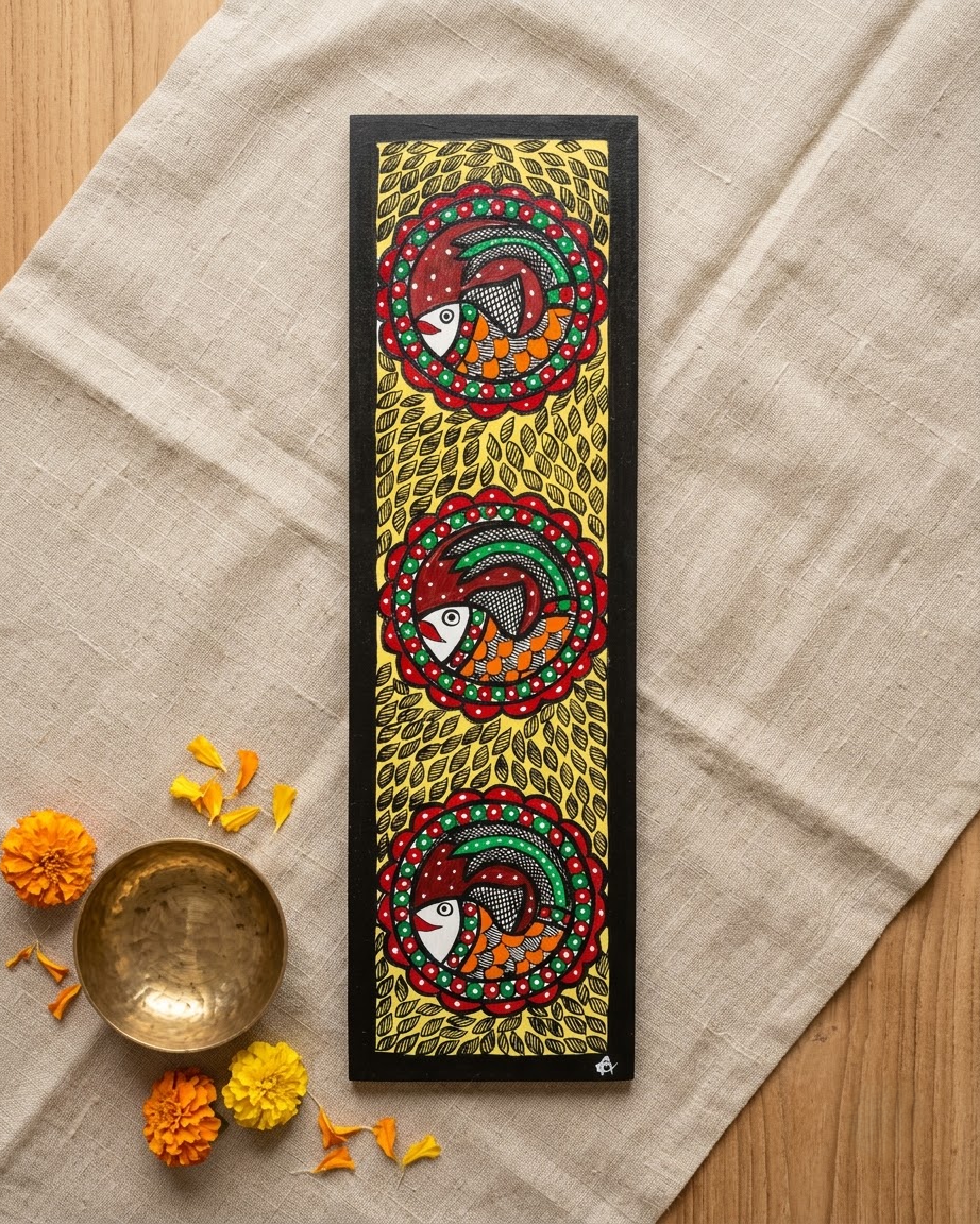 Handpainted Madhubani Fish Wall Art for Home Decor