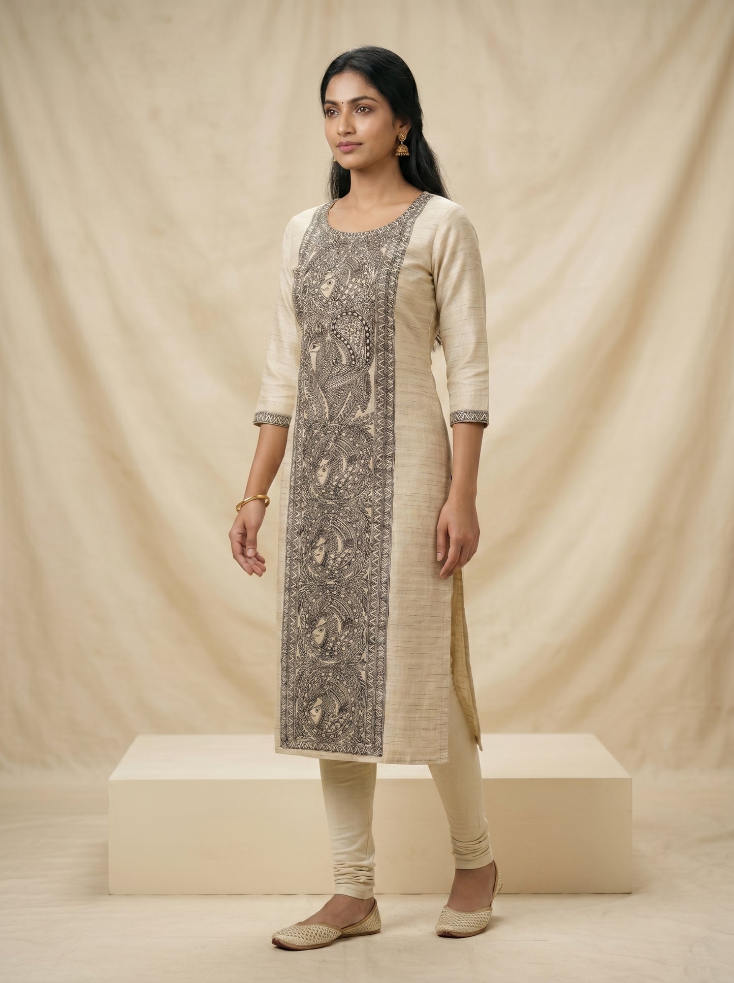 Hand-Painted Madhubani Unstitched Kurti for Women