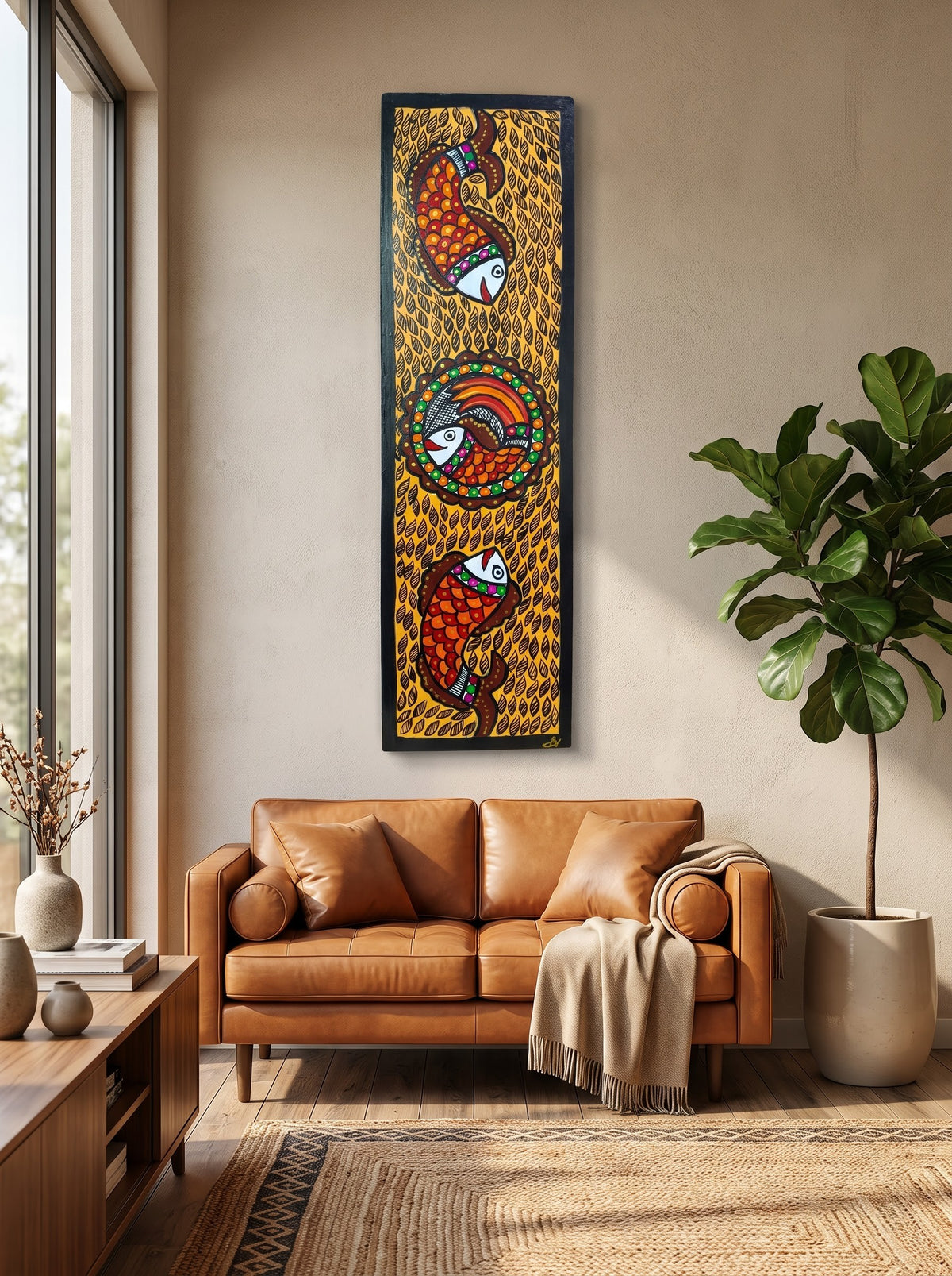 Fish Handpainted Madhubani Wall Art for Home Decor