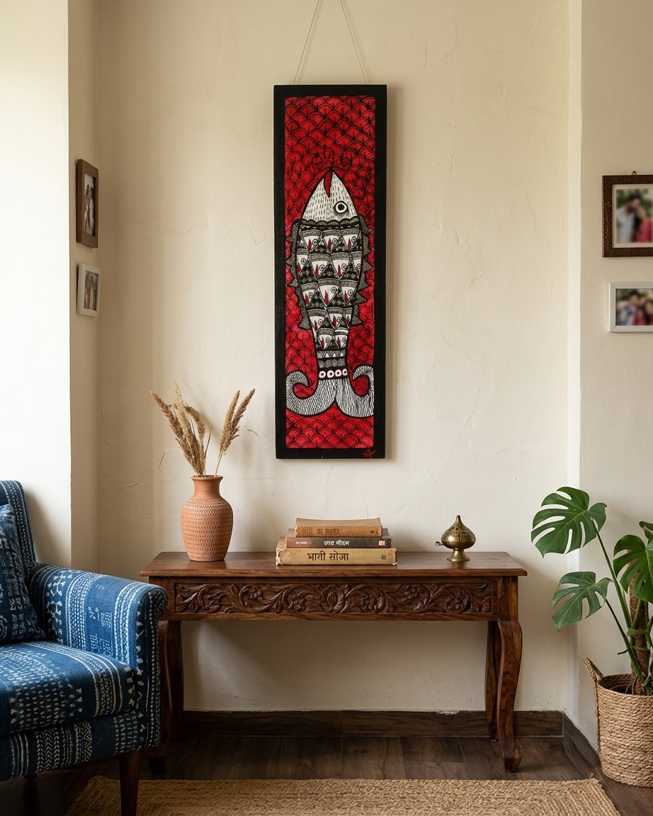 Handpainted Madhubani Fish Wall Art for Home Decor