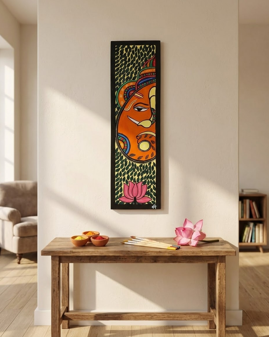 Handpainted Madhubani Ganesha Wall Art for Home Decor