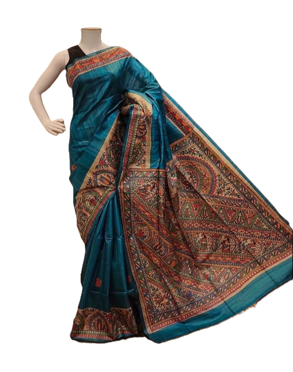Blue Handmade Madhubani Painting  Saree with Blouse