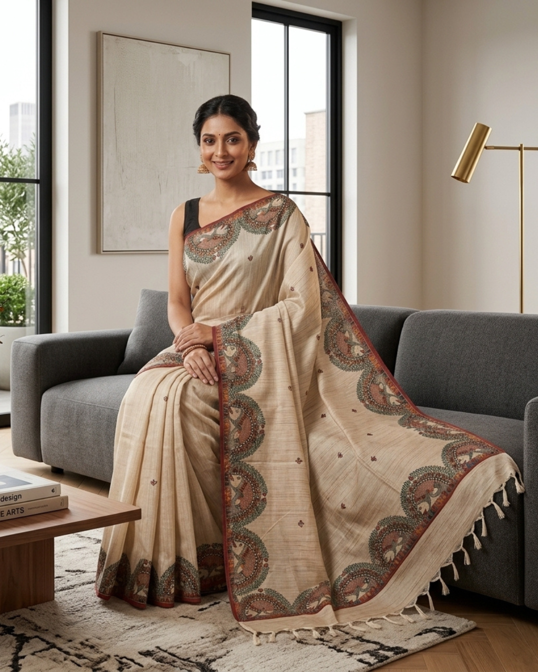 Handmade Madhubani Painting Tussar  Saree with Blouse – Traditional Ethnic Wear for Women