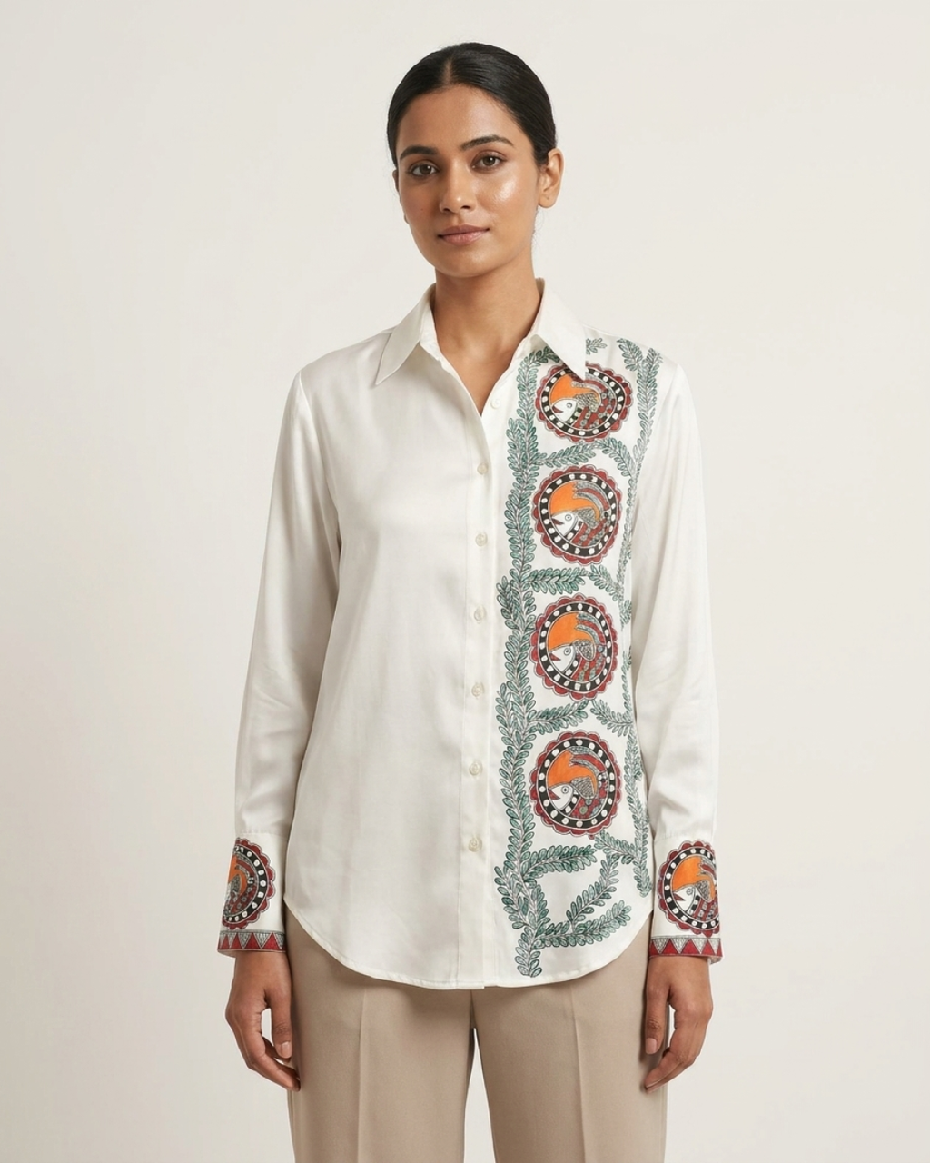 Women Madhubani Painting Shirt (Size L) – Handcrafted Designer Ethnic Wear