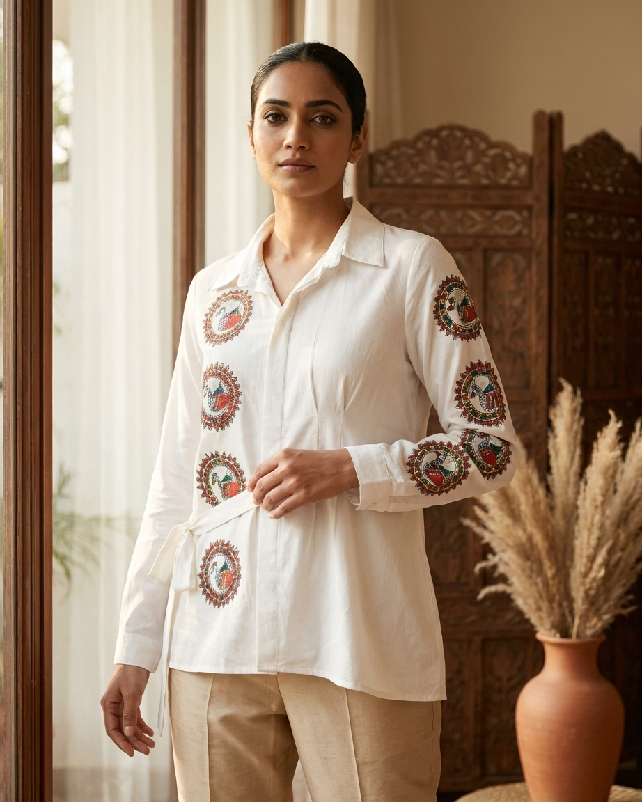 Hand-Painted Madhubani Art Women's Shirt