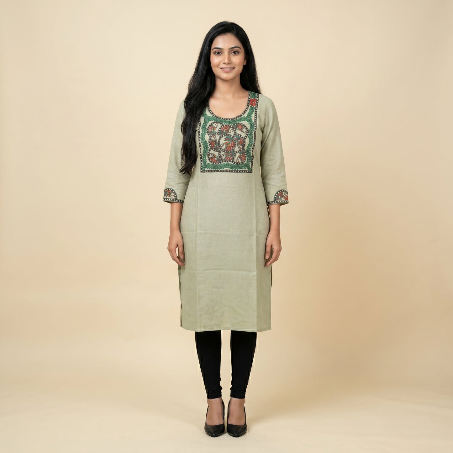 Hand-Painted Madhubani Unstitched Kurti for Women