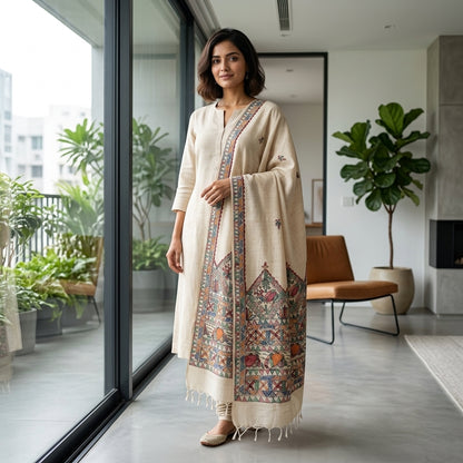Handmade Madhubani Painting Dupatta for Women