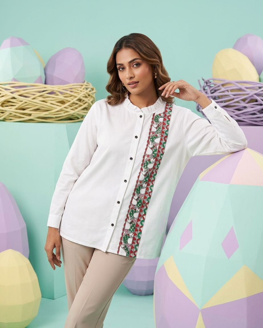 Women Madhubani Painting Shirt (Size XL) – Handcrafted Ethnic Wear
