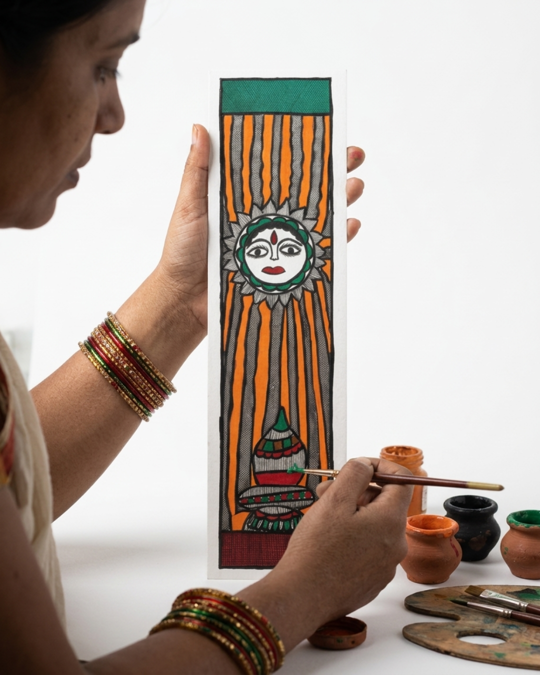 God Surya Madhubani Painting – Handmade Paper Wall Art