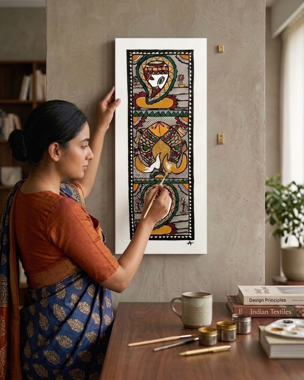 Fish & Ganesha Madhubani Painting – Handmade Paper Wall Art