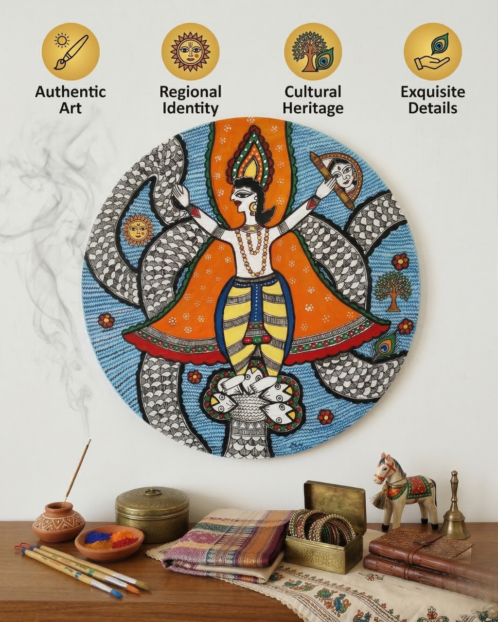 kaliya naag Madhubani Wall Art | 14 Inch MDF Board