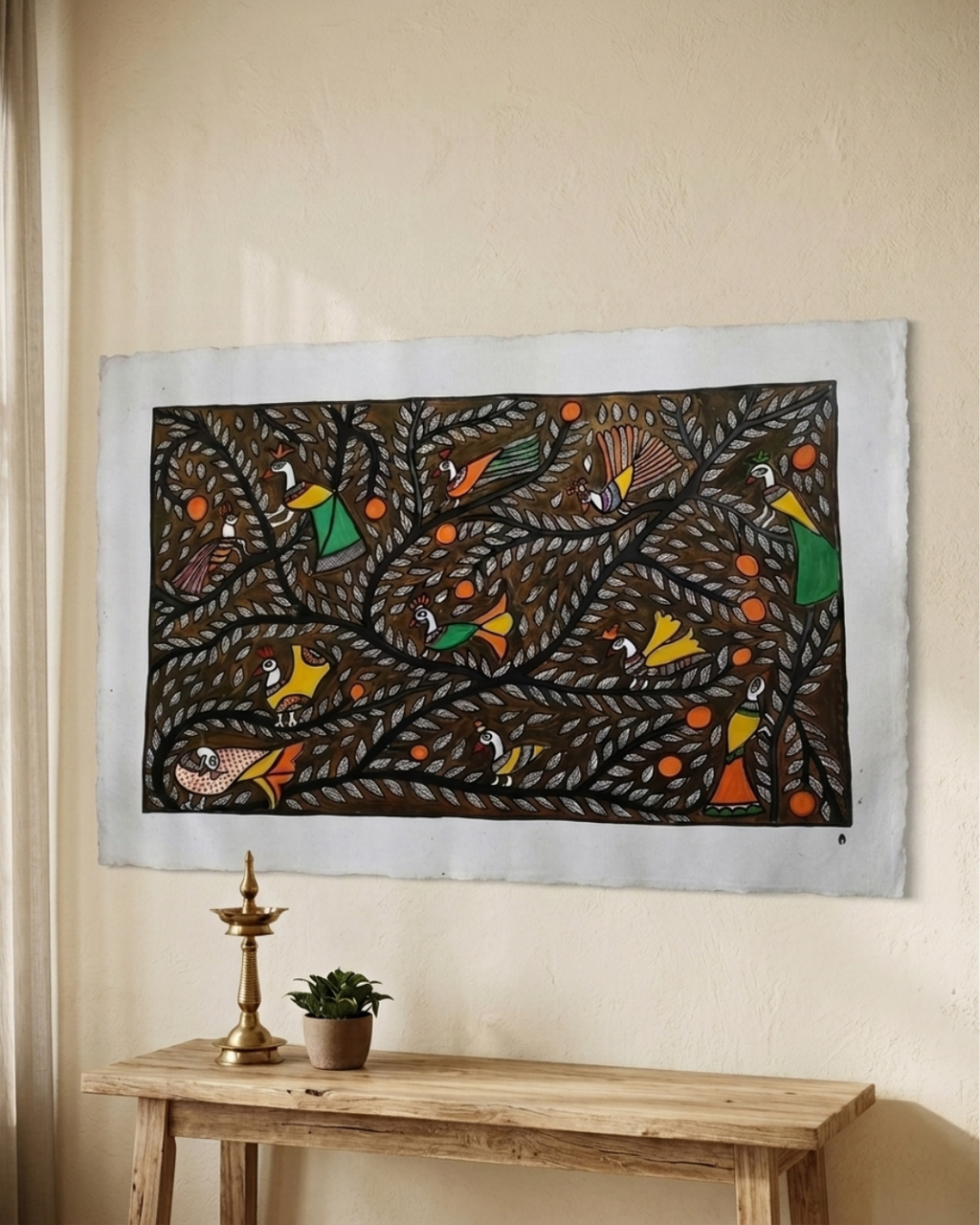 Tree of Life Madhubani Painting on Handmade Paper (15–22 Inch) – Traditional Mithila Folk Art Wall Decor