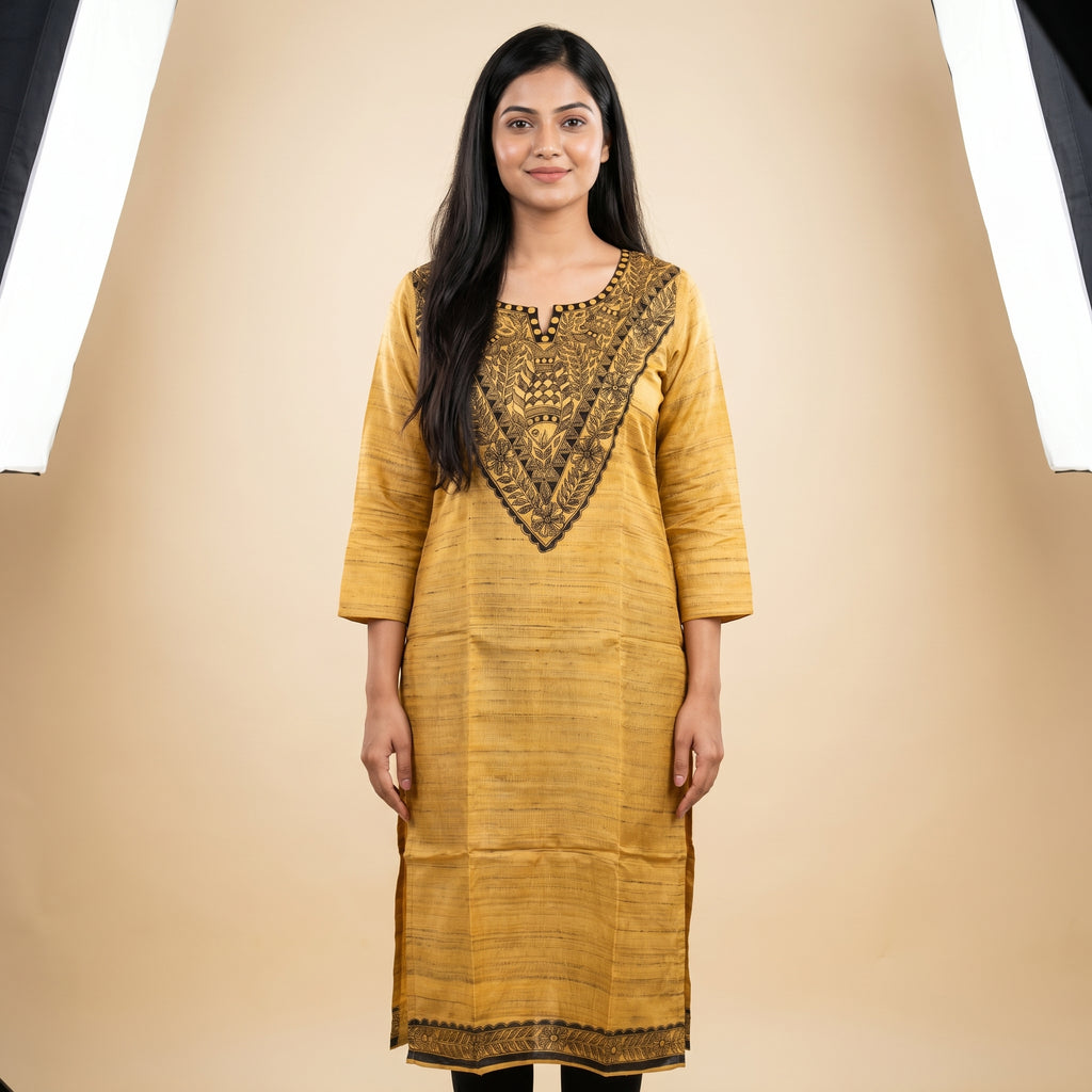 Hand-Painted Madhubani Readymade Kurti | Handmade Ethnic Wear for Women