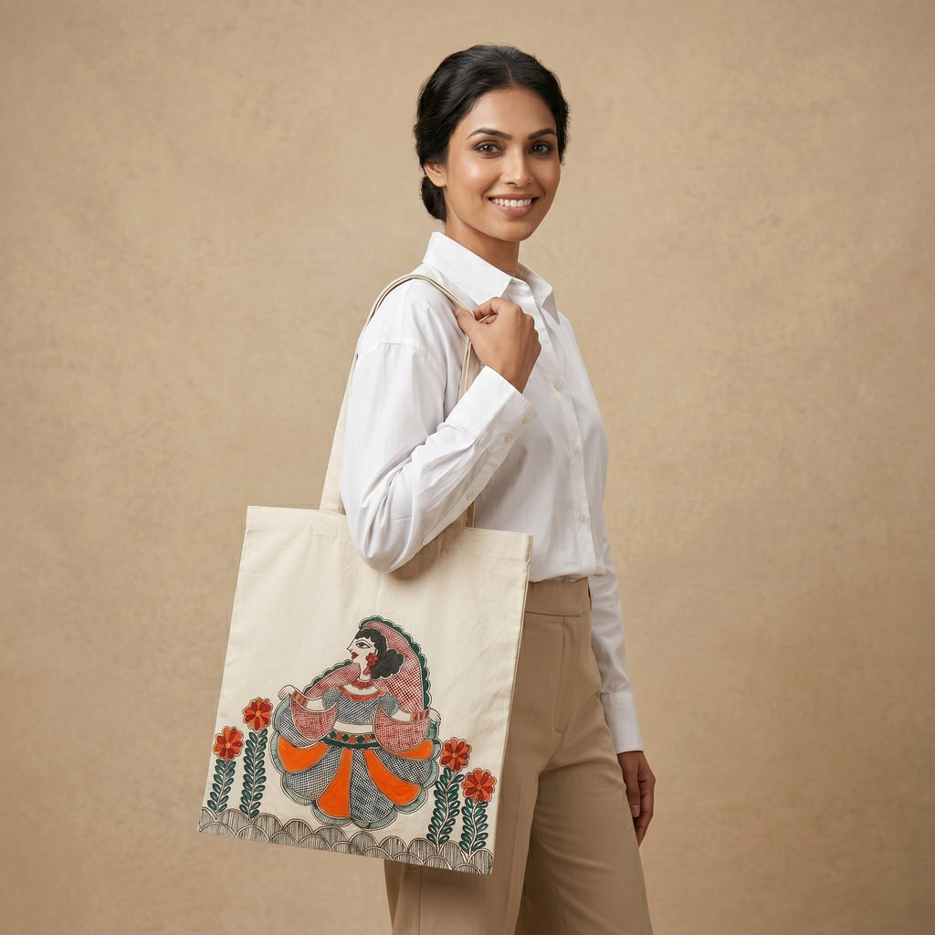 Madhubani Painting Tote Bag – Hand-Painted Ethnic Tote for Everyday Use
