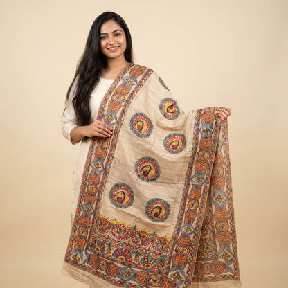 Handmade Madhubani Painting Dupatta for Women