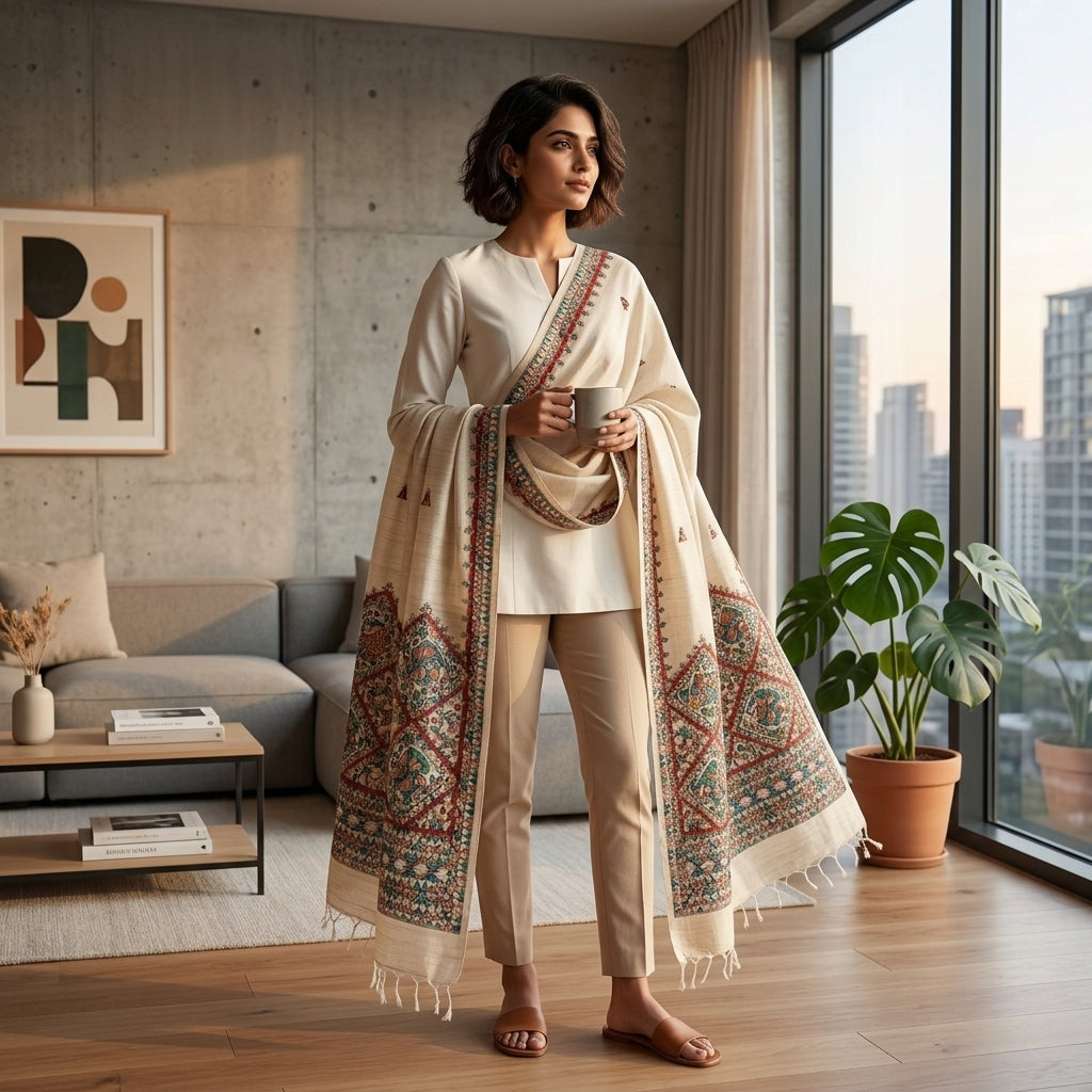 Handmade Madhubani Painting Dupatta for Women | Ethnic Handcrafted