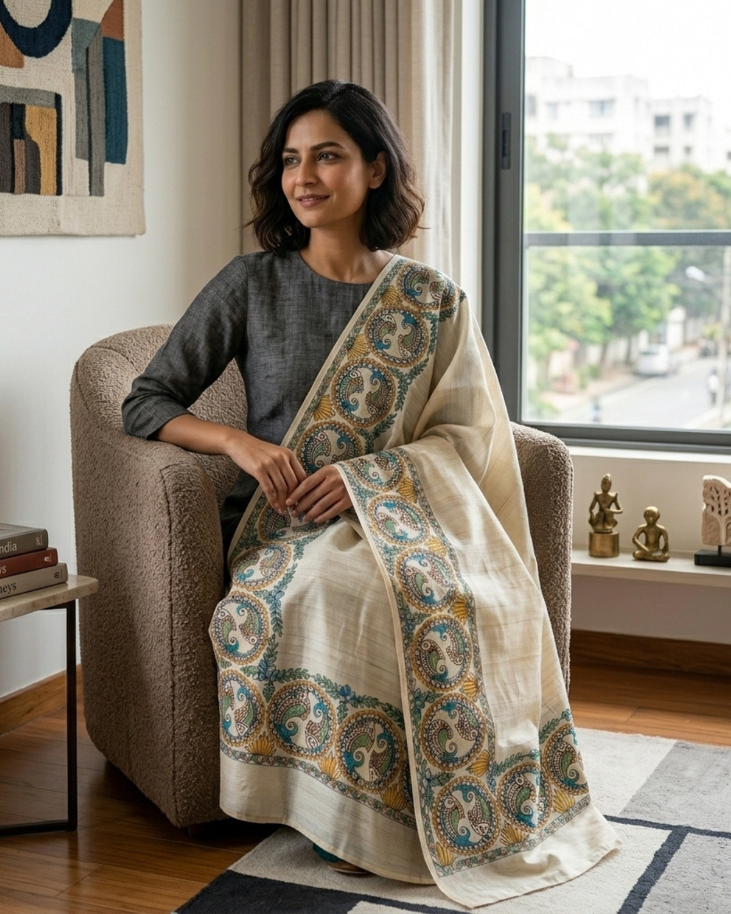 Handmade Madhubani Painting  Dupatta for Women – Ethnic Handcrafted