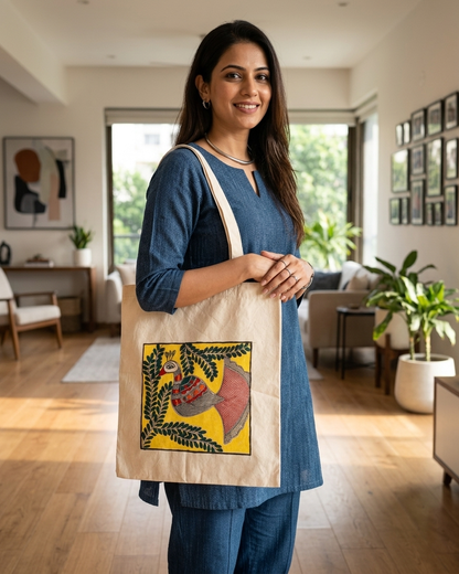 Hand-Painted Madhubani Tote Bag for Ethnic Style