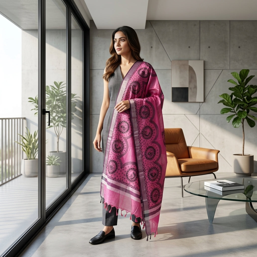 Handmade Madhubani Painting Dupatta for Women – Traditional Handcrafted Ethnic