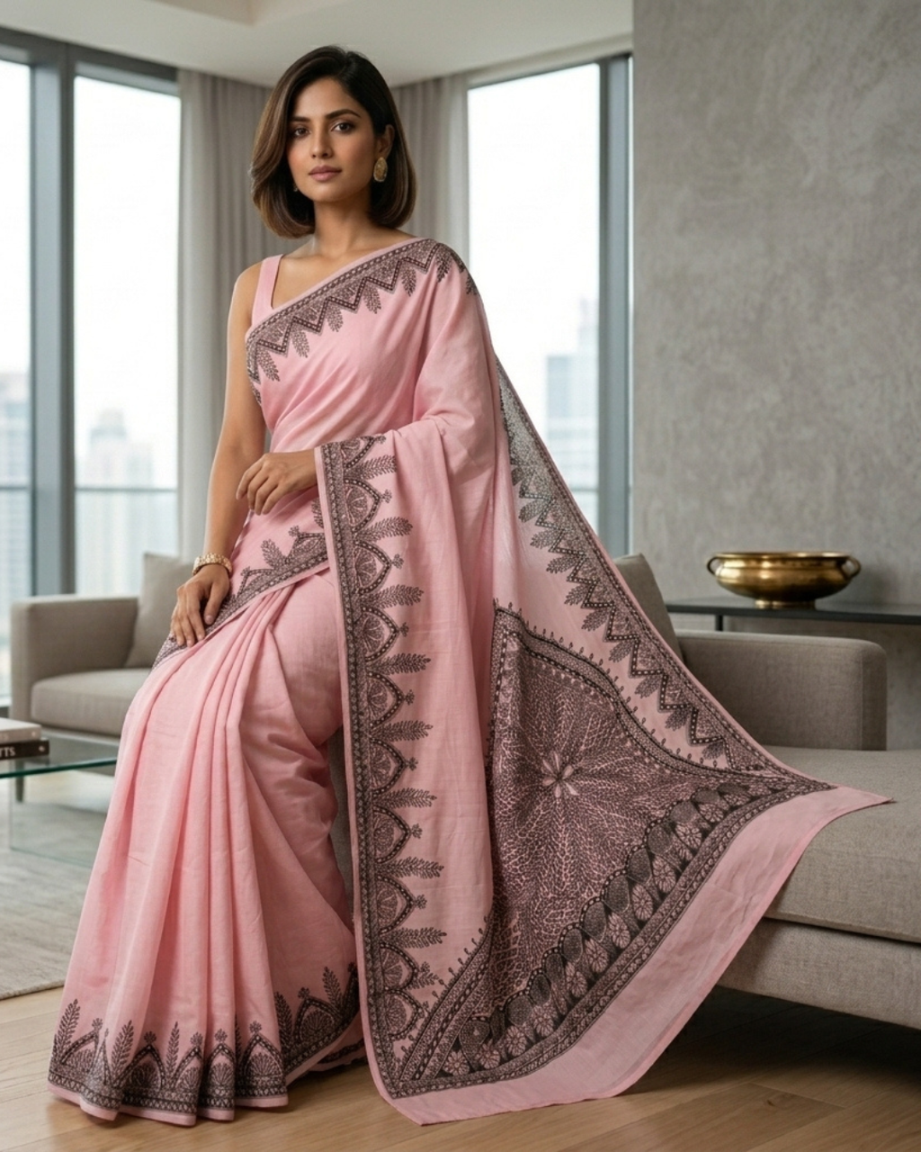 Handmade Madhubani Painting Saree with Blouse for Women