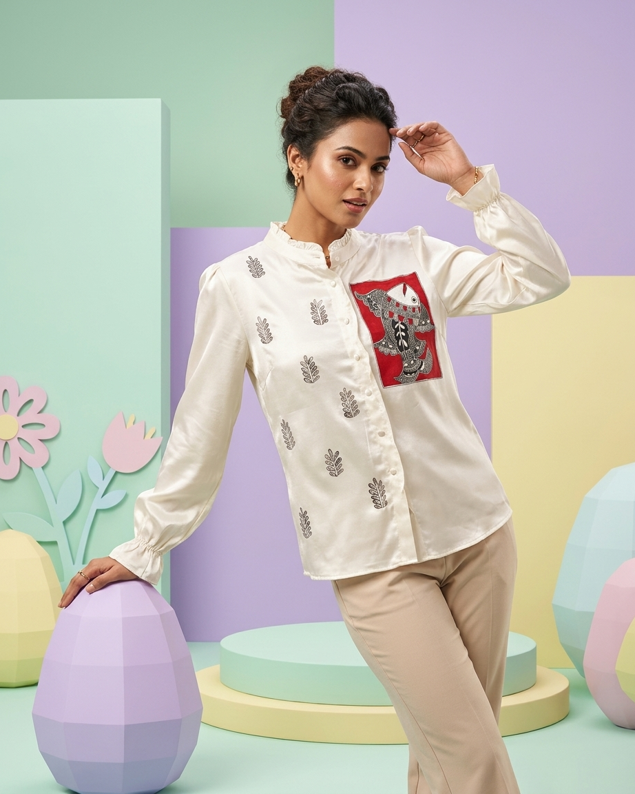 Women Madhubani Painting Shirt  – Handcrafted Ethnic Designer Wear
