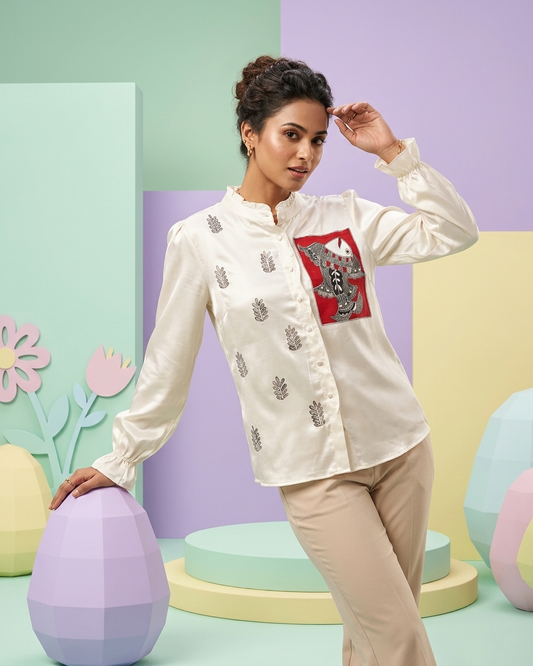 Handcrafted Women's Madhubani Painting Designer Shirt