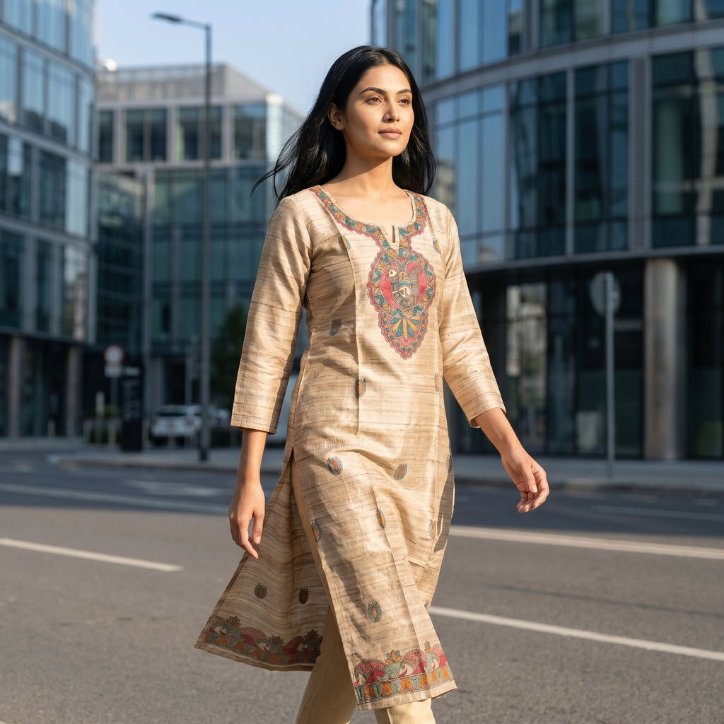 Hand-Painted Madhubani Readymade Kurti | Handmade Ethnic Wear for Women