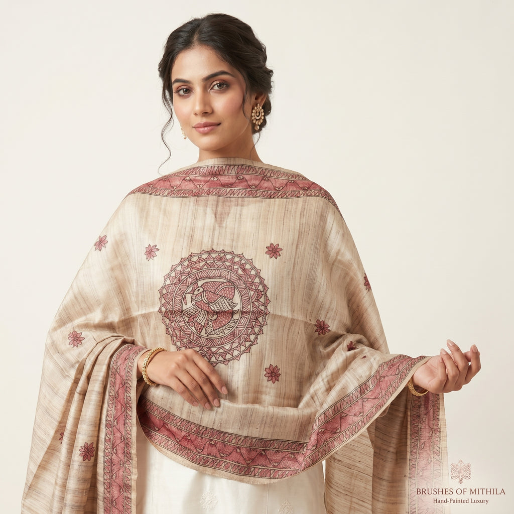 Handmade Madhubani Painting Dupatta | Hand-Painted Ethnic Dupatta