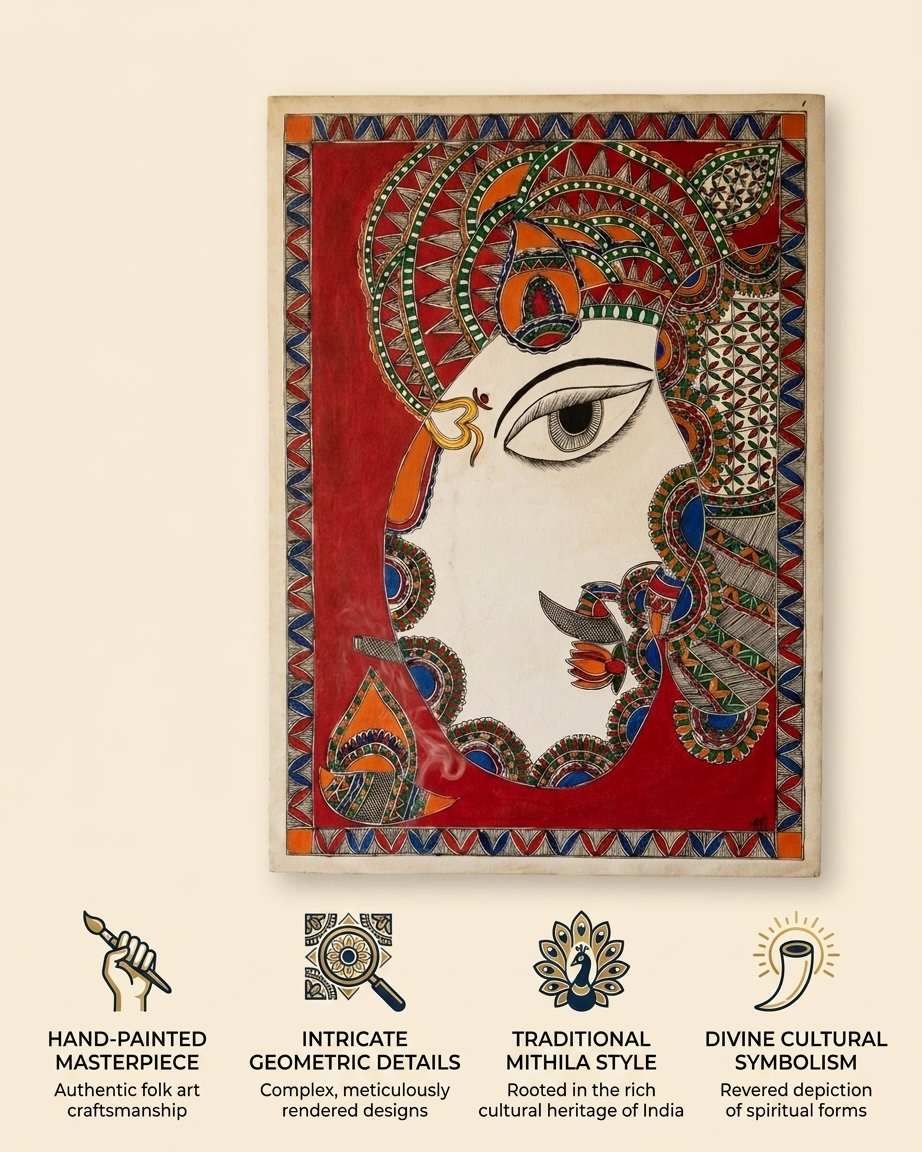 Ganesha Madhubani Painting Handmade Paper Wall Art Without Frame