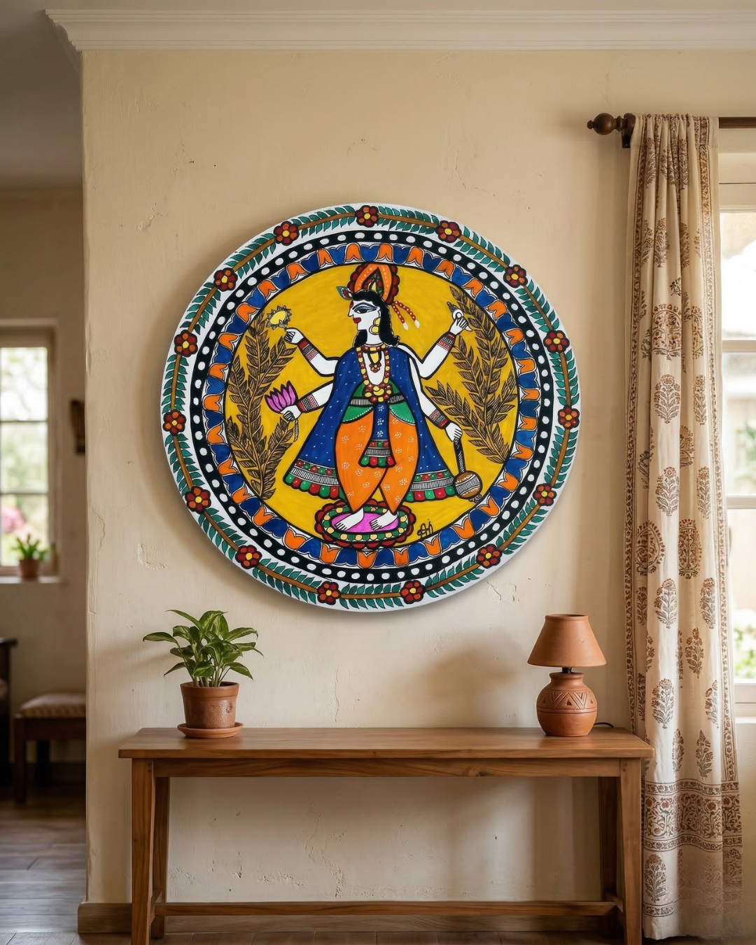 Vishnu ji Madhubani Wall Art | 14 Inch MDF Board