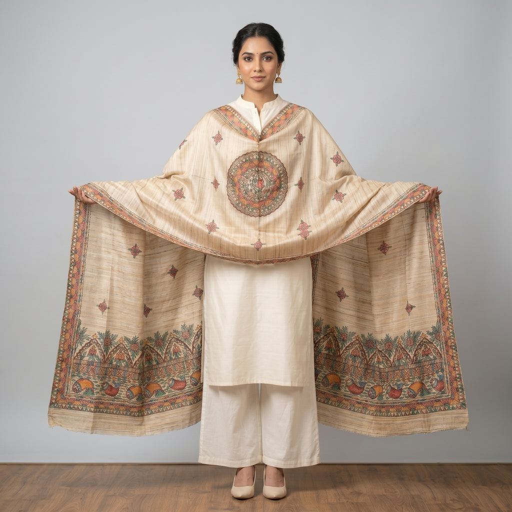 Handmade Madhubani Painting Dupatta | Hand-Painted Ethnic Dupatta