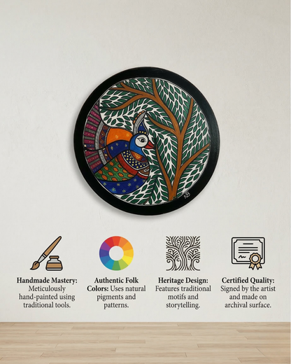Peacock and Tree Madhubani Wall Art Traditional Painting