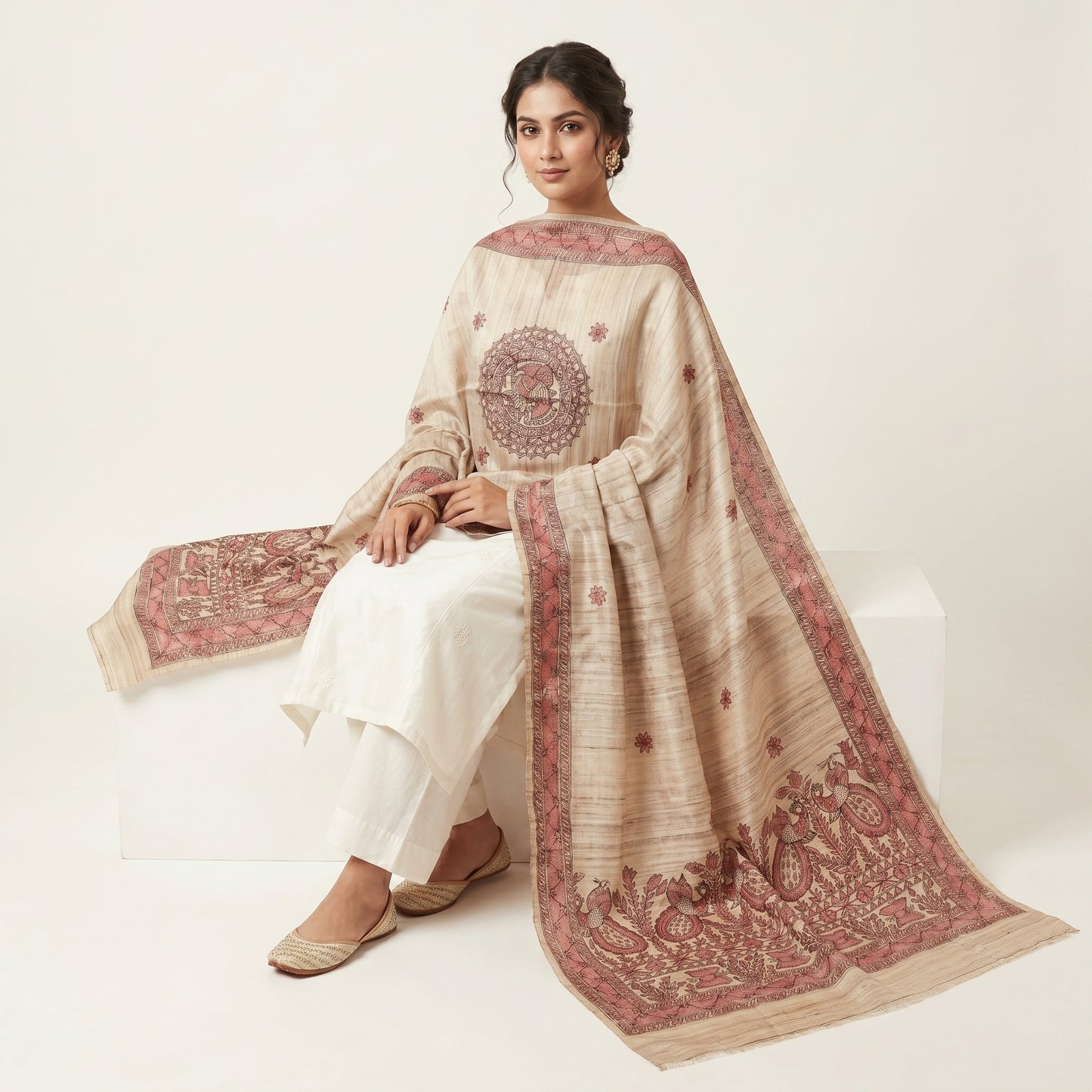 Handmade Madhubani Painting Dupatta for Women