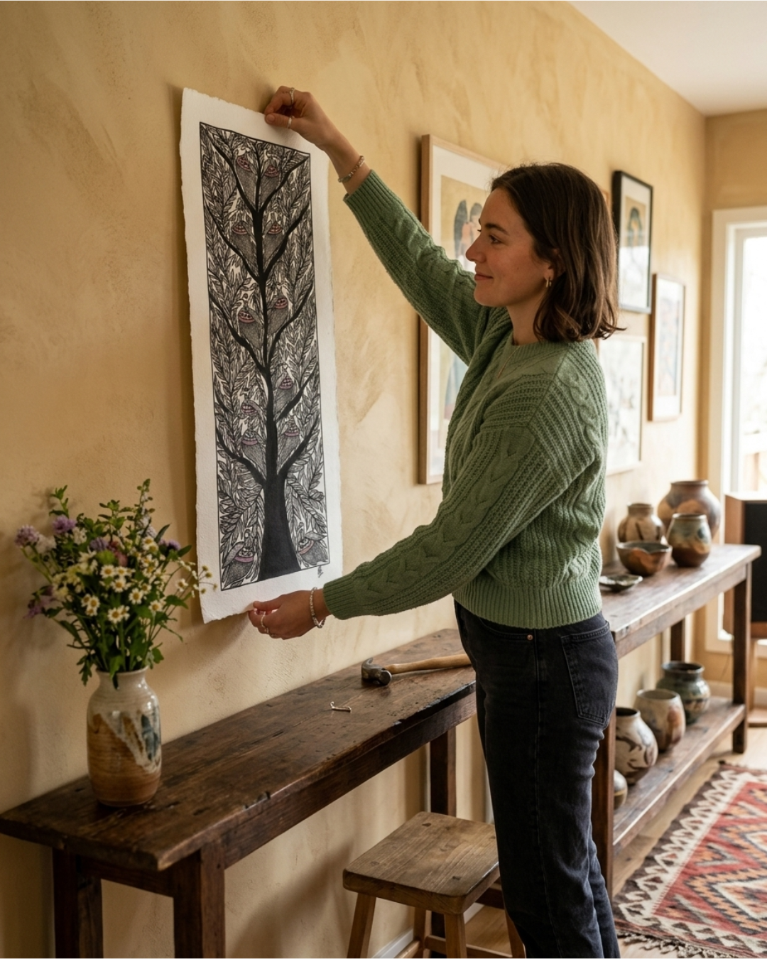 Black & White Tree of Life Madhubani Painting | Handmade Art