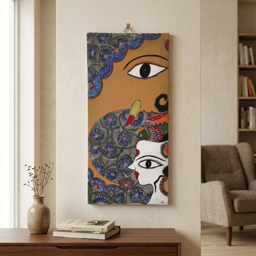 Ganesha & Krishna Madhubani Painting with Frame – Handcrafted Wall Art
